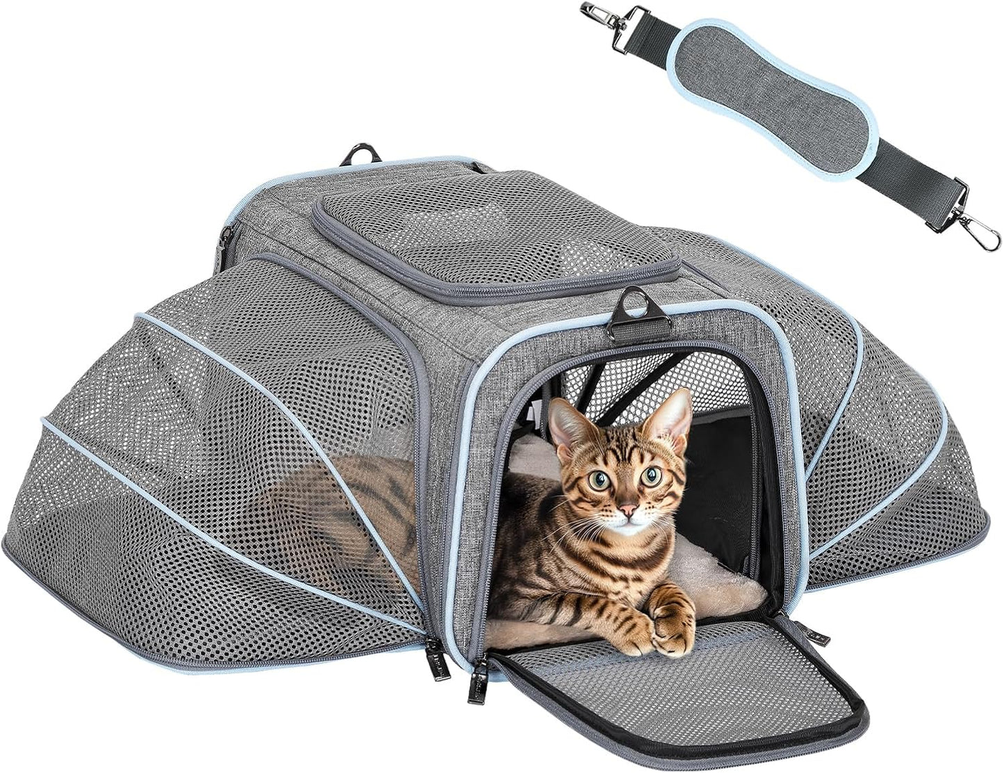 Expandable Small Cat Carriers Dog Carrier, Airline Approved Soft-Sided Portable Washable Pet Travel Carrier with Two Extension up to 9LB