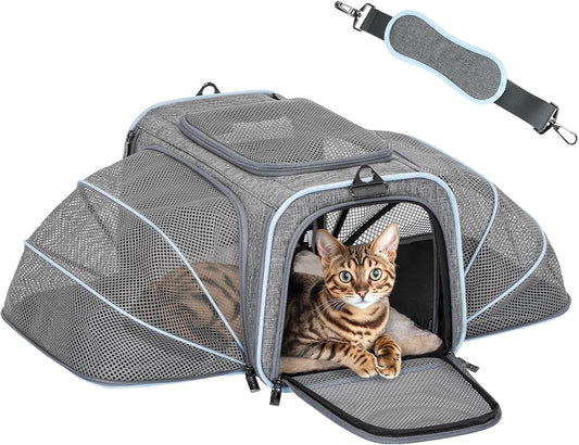 Expandable Small Cat Carriers Dog Carrier, Airline Approved Soft-Sided Portable Washable Pet Travel Carrier with Two Extension up to 9LB